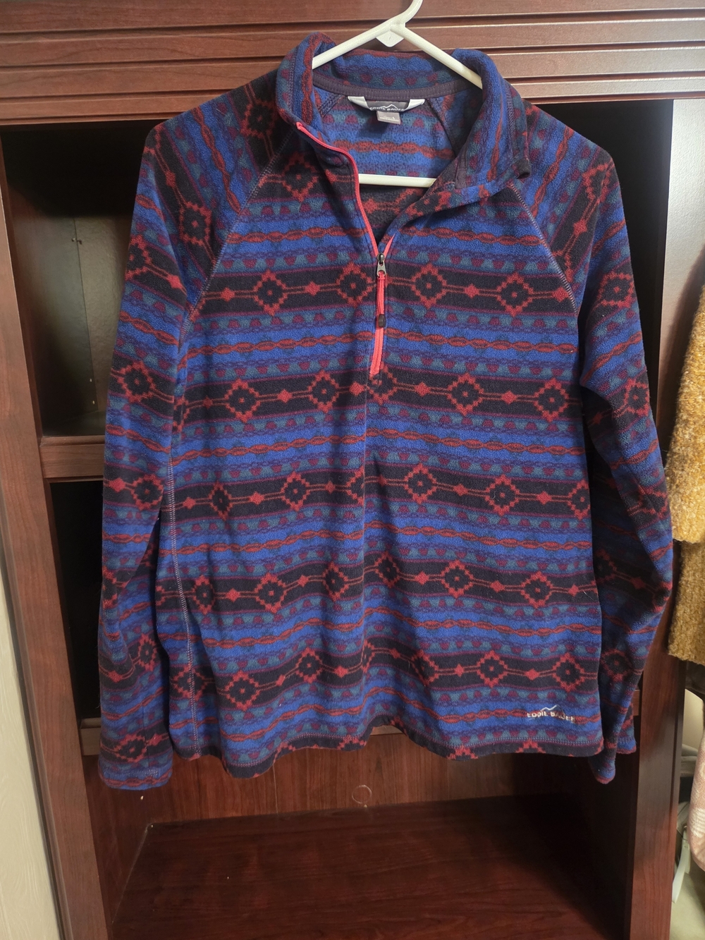 Eddie Bauer Blue & Red Patterned Half-Zip Fleece Pullover